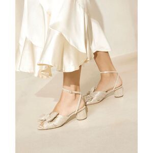Loeffler Randall Dahlia Platinum Pleated Bow Heel Size 8.5 $450